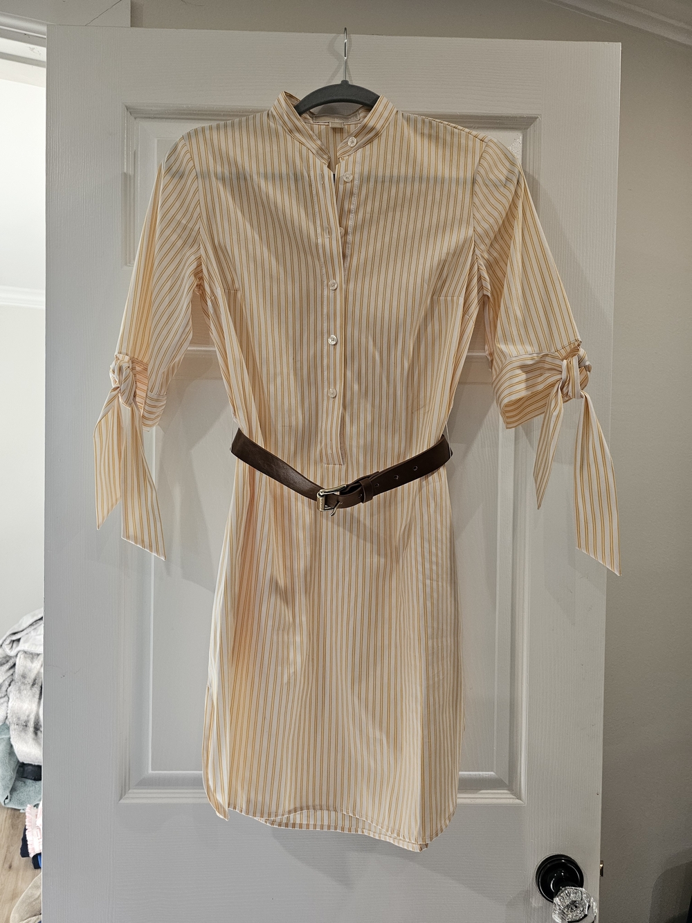NWOT Michael Kors Yellow and White Striped Tie-Work Or Casual Dress